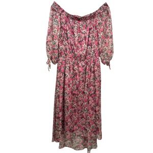 INC International Concepts Pink Floral Off Shoulder High Low Midi Dress XL